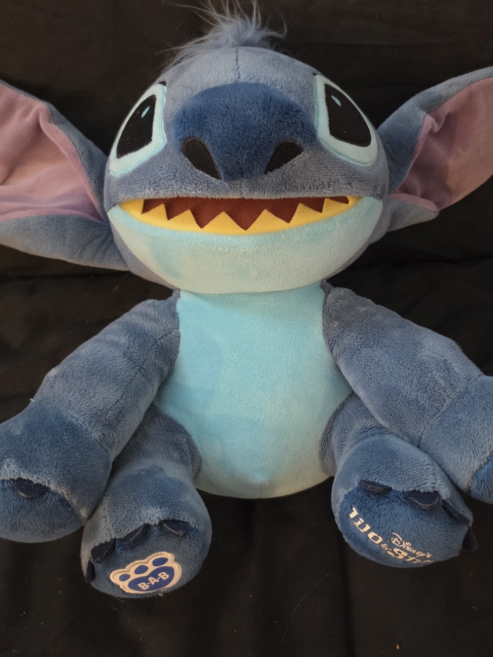 Build-A-Bear Blue Stitch Plush with Yellow Mouth and Pink Ear Linings